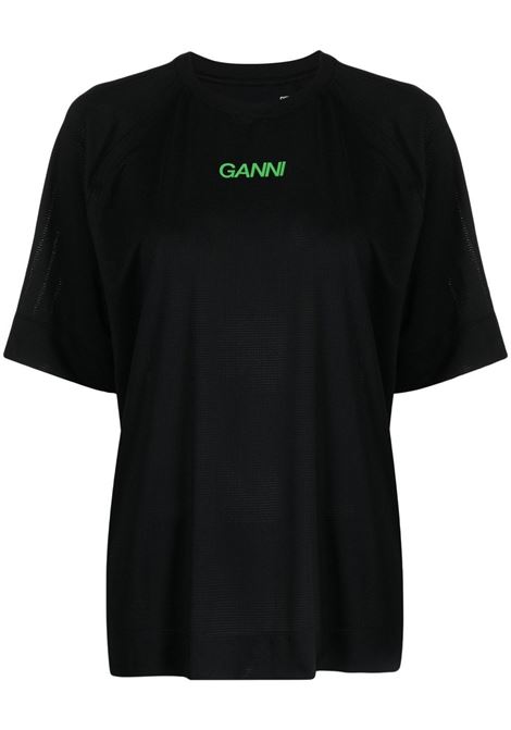 Black logo-print T-shirt - women GANNI | T3386099