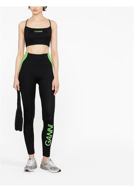 Black logo-print panelled leggings - women GANNI | T3389099