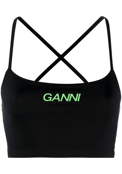 Black logo-print cropped top GANNI - women GANNI | T3393099