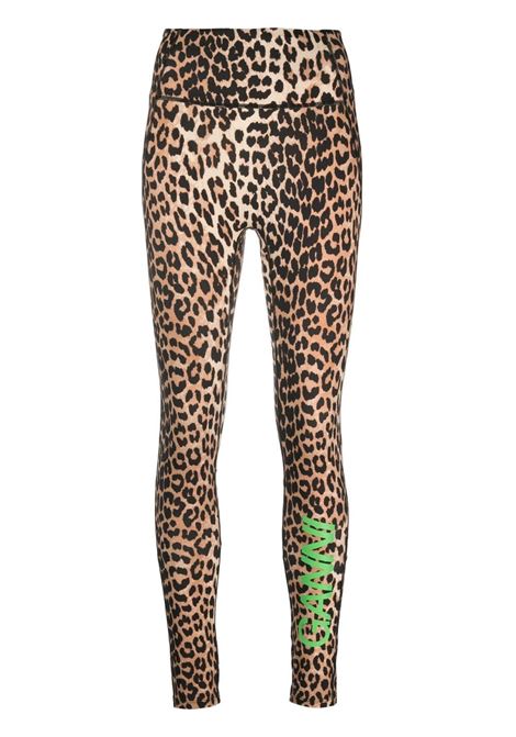 Brown leopard-print high-waisted leggings - women GANNI | T3486943