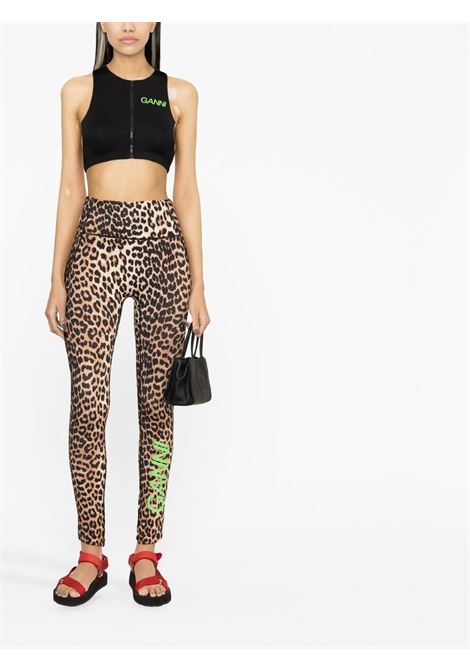 Leggings a vita alta leopardati in marrone - donna GANNI | T3486943