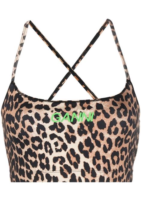 Brown leopard-print cropped top GANNI - women GANNI | T3489943