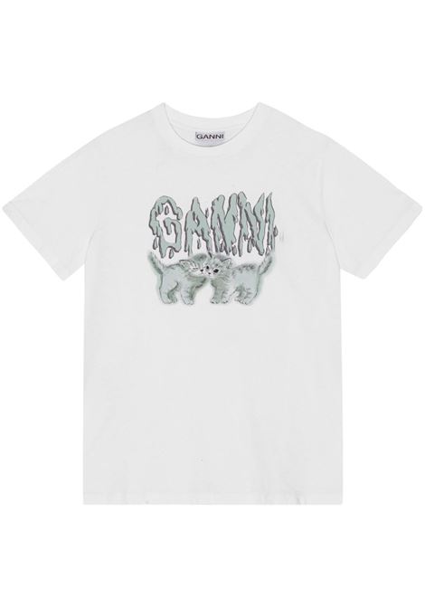 White logo-print T-shirt GANNI - women GANNI | T3917151