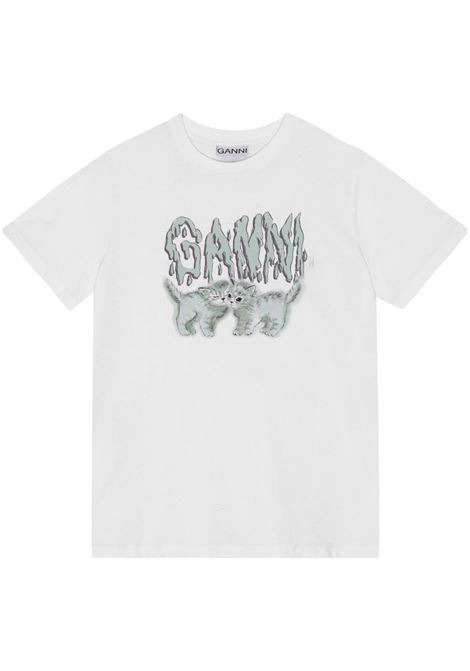 T-shirt con stampa in bianco di GANNI - donna