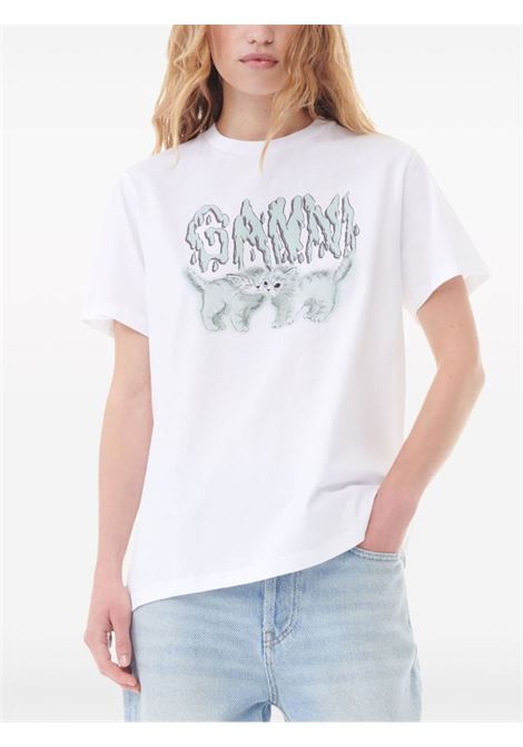 White logo-print T-shirt GANNI - women GANNI | T3917151