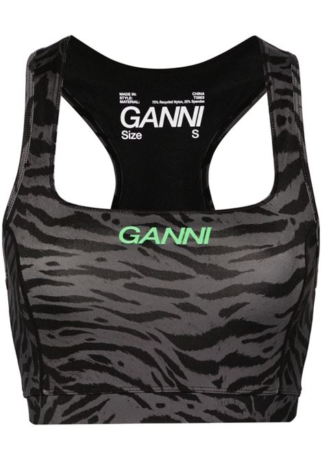 Black logo zebra-print crop top GANNI - women GANNI | T3963252