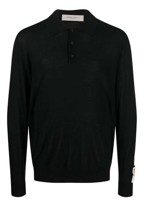 Black long-sleeve knitted polo shirt - men