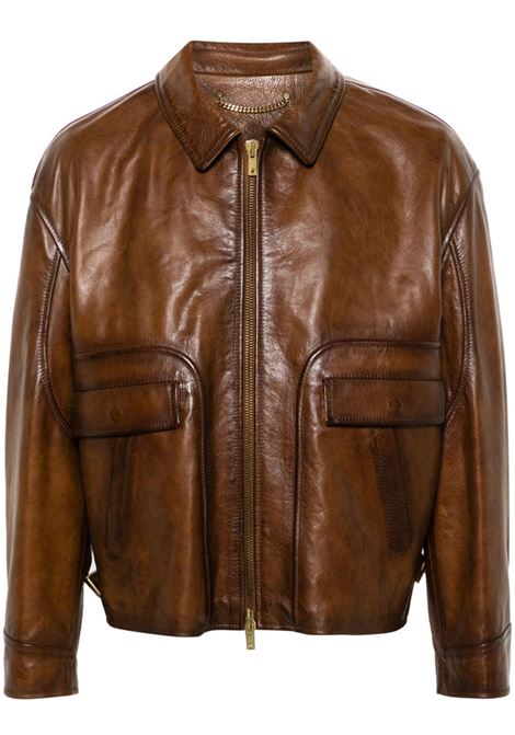 Brown zip-up leather jacket Golden goose - men GOLDEN GOOSE | GMP01886P00167255612