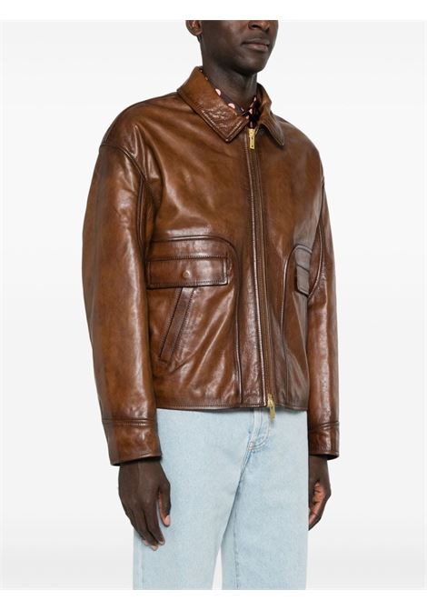 Brown zip-up leather jacket Golden goose - men GOLDEN GOOSE | GMP01886P00167255612