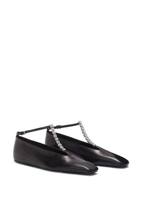 Black crystal-embellished leather ballerina shoes Jil Sander - women JIL SANDER | J15WZ0021P4864001