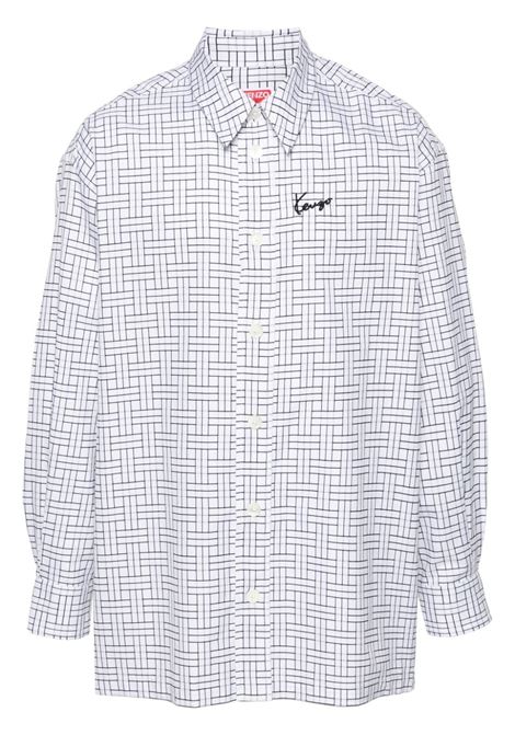 Camicia con ricamo in bianco e nero di Kenzo - uomo KENZO | FE65CH5109JD01