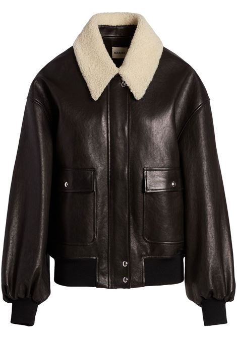 Black shearling-trim collar jacket - khaite - women KHAITE | 6075729200