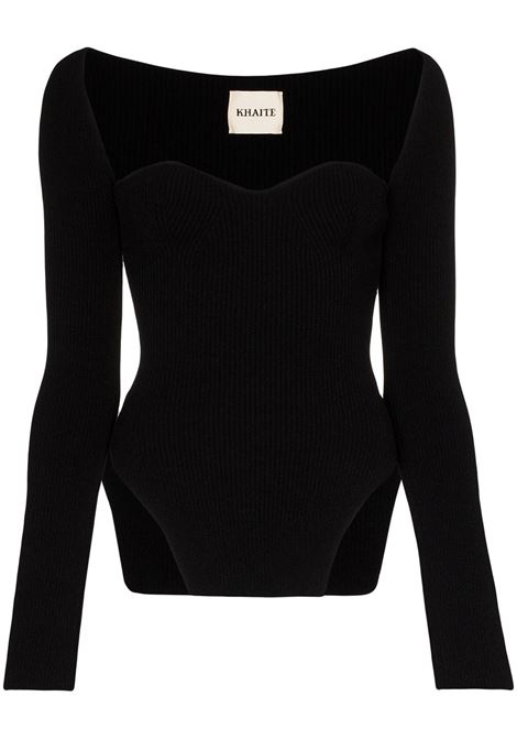 Black Maddy ribbed sweetheart neckline top - women