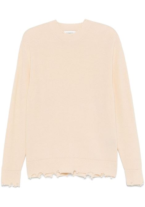 Light beige distressed crew-neck wool sweater Laneus - men