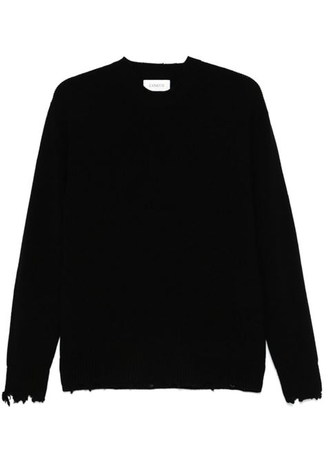 Black distressed crew-neck wool sweater Laneus - men LANEUS | Sweaters | F4LAMAJP009110