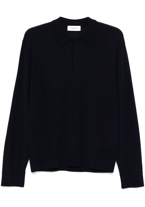 Midnight blue wool knitted polo shirt Laneus - men