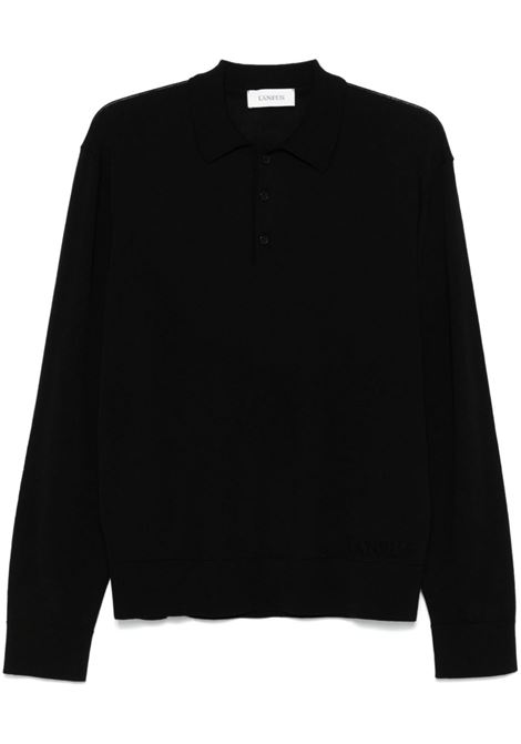 Black wool knitted polo shirt Laneus - men LANEUS | Polo | F4LAMAKP044110