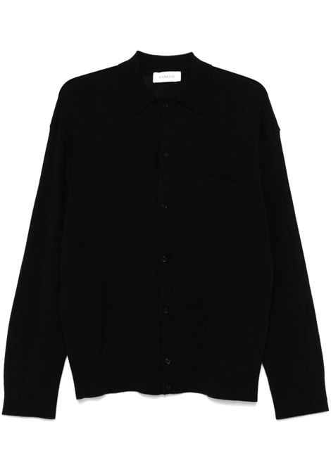 Cardigan stile polo in nero Laneus - uomo