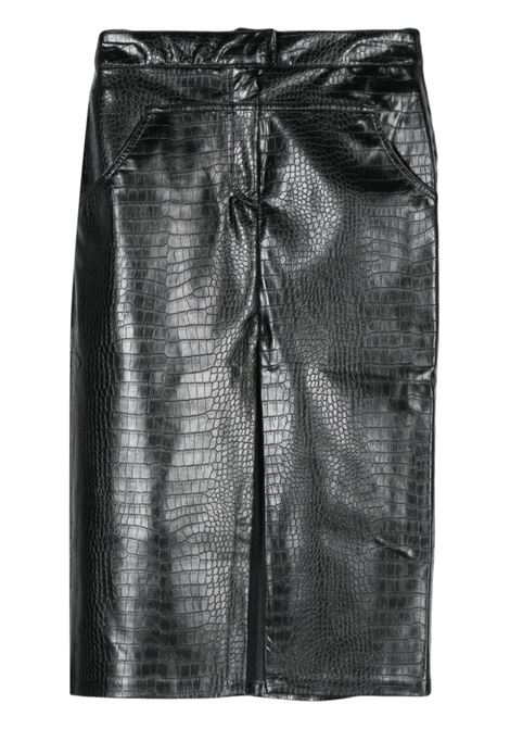 Black croc-embossed midi skirt Laneus - women