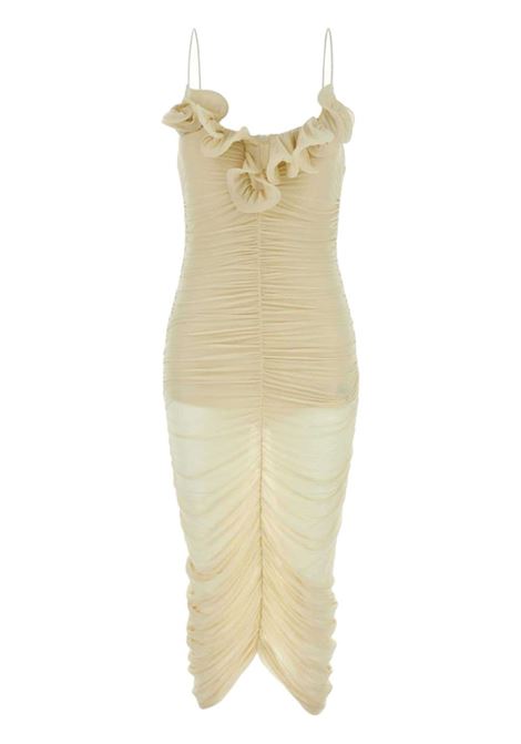 Beige Semi-sheer ruched midi dress Magda Butrym - women