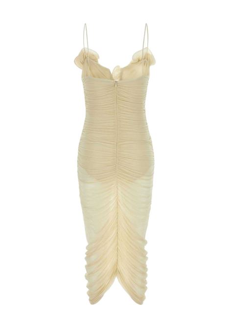 Beige Semi-sheer ruched midi dress Magda Butrym - women MAGDA BUTRYM | 183724BG