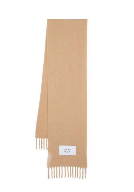 Beige alpaca logo-patch scarf Maison Kitsune - men MAISON KITSUNÉ | Scarves | LM06206WA0022P242