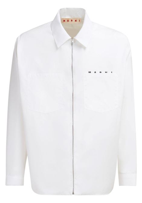 Camicia a maniche lunghe in cotone con zip in bianco Marni - uomo