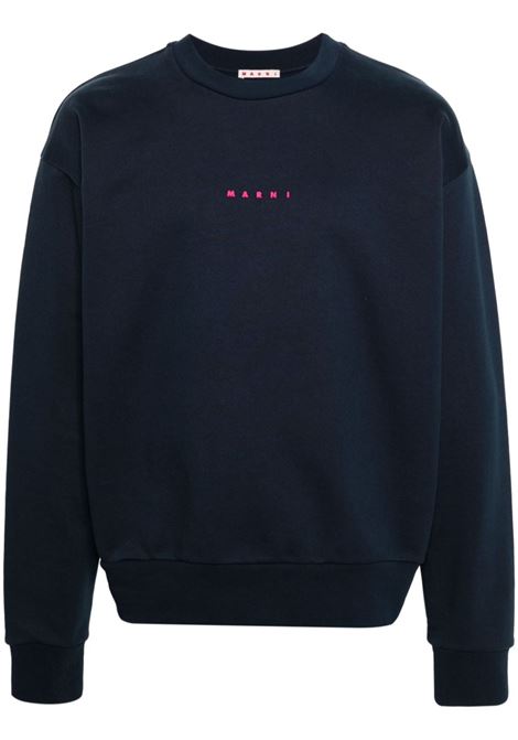 Blue logo-print cotton sweatshirt Marni - men MARNI | Sweatshirts | FUMU0074P9USCU87LOB95