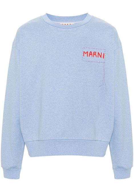 Light blue logo-print cotton sweatshirt Marni - men MARNI | Sweatshirts | FUMU0074X1UTC39700B21