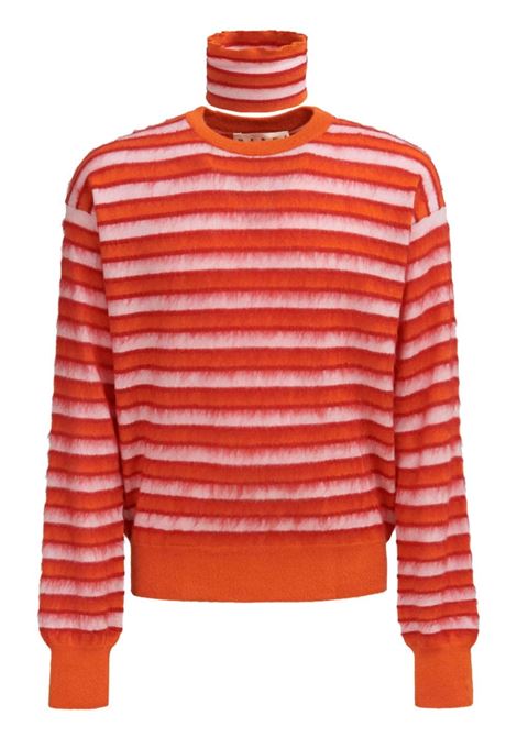 Orange and white striped roll-neck jumper Marni - men