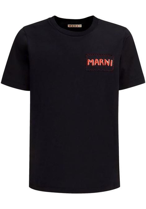 Black logo-appliqu? cotton T-shirt Marni - men MARNI | T-shirt | HUMU0198X0UTC01700N99