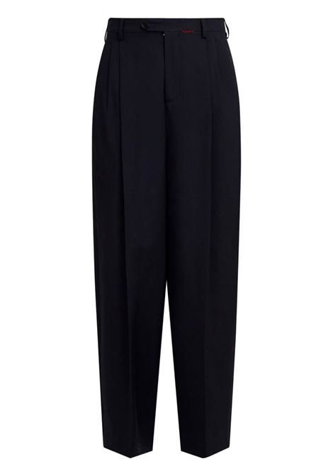 Blue logo-embroidered wool trousers Marni - men MARNI | Trousers | PUMU0264SUTW83900B99