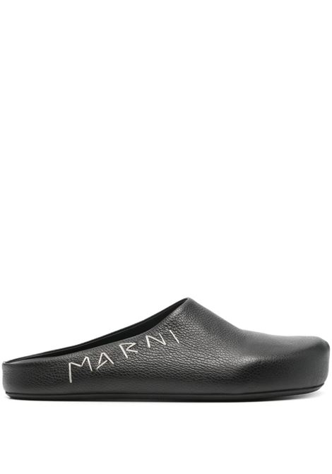 Mules fussbet con ricamo in nero Marni - uomo MARNI | Mules | SBMR001400P653300N99