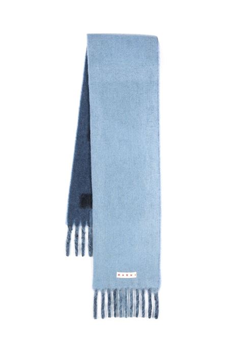 Light blue logo-patch fringed scarf Marni - men MARNI | SCZC0066Y0UAW033JQB21