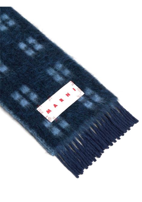 Blue logo-patch fringed scarf Marni - men MARNI | SCZC0067Y0UAW032CHB99