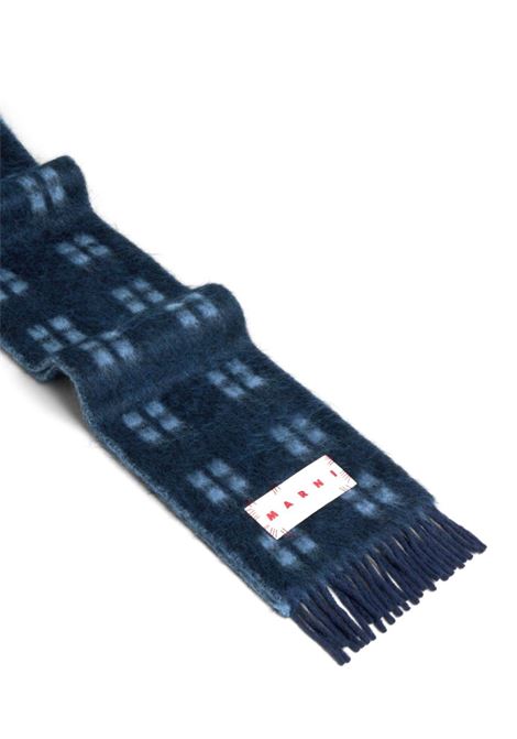 Blue logo-patch fringed scarf Marni - men MARNI | SCZC0067Y0UAW032CHB99