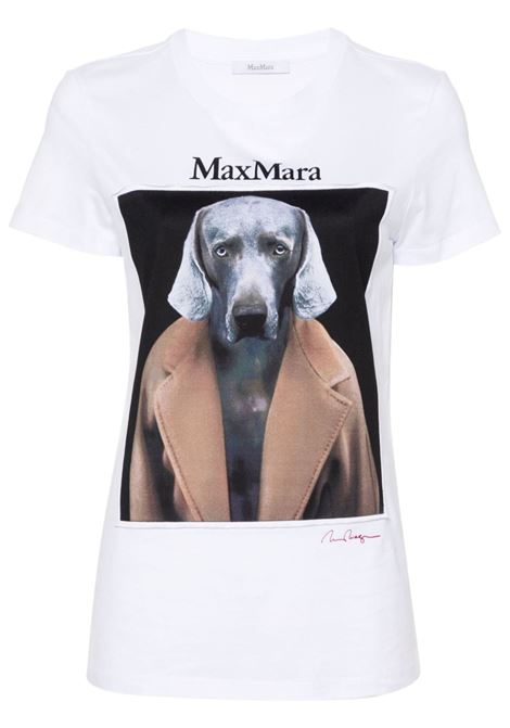 T-shirt con stampa cane in bianco di Max Mara - donna MAXMARA | 2421946071600016