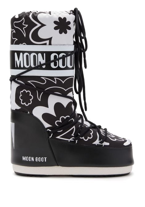 Stivali Icon Flower in bianco e nero Moon Boot - unisex