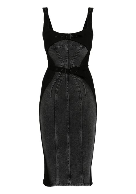 Abito midi denim con fibbia in nero Mugler - donna