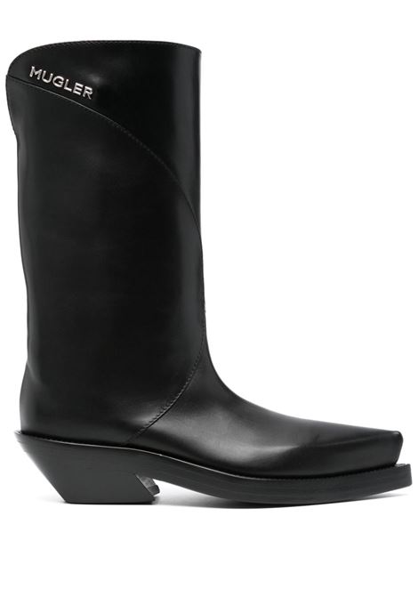 Black logo-lettering boots Mugler - women 