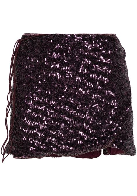 Purple sequinned wrap mini skirt Os?ree - women