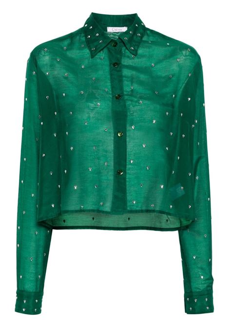 Green crystal-embellished cropped shirt Os?ree - women OSÉREE | GSF246GRN