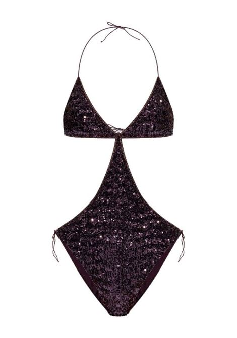 Purple sequin-embellished triangle-cup swimsuit Oseree - women  OSÉREE | PBF246PLM