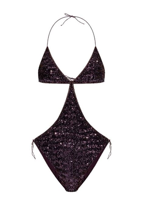 Purple sequin-embellished triangle-cup swimsuit Oseree - women 