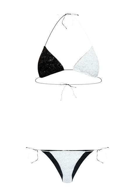 Bikini a triangolo con coppa e paillettes in bianco e nero di Oséree - donna