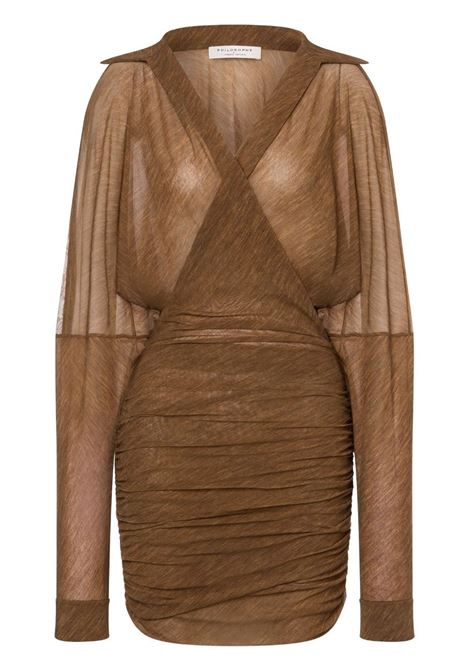 Brown wrap-design ruched mini dress Philosophy di Lorenzo Serafini - women PHILOSOPHY DI LORENZO SERAFINI | Dresses | 044657380095