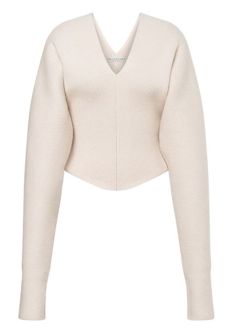 Maglione crop con scollo a V in crema Philosophy di Lorenzo Serafini - donna PHILOSOPHY DI LORENZO SERAFINI | Maglie | 093157030004