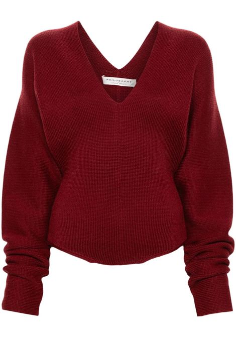 Maglione crop con scollo a V in rosso Philosophy di Lorenzo Serafini - donna PHILOSOPHY DI LORENZO SERAFINI | Maglie | 093157030142