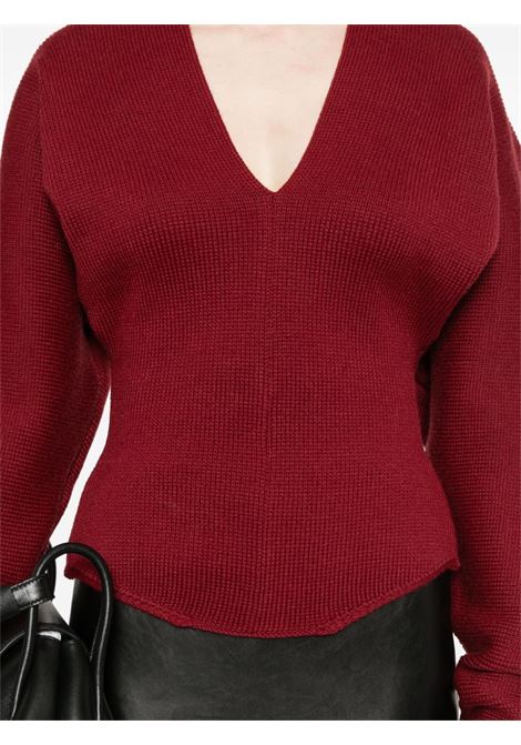 Maglione crop con scollo a V in rosso Philosophy di Lorenzo Serafini - donna PHILOSOPHY DI LORENZO SERAFINI | 093157030142