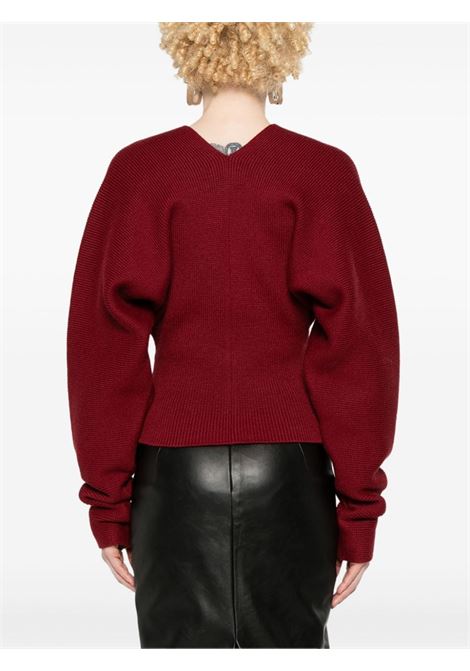 Maglione crop con scollo a V in rosso Philosophy di Lorenzo Serafini - donna PHILOSOPHY DI LORENZO SERAFINI | 093157030142